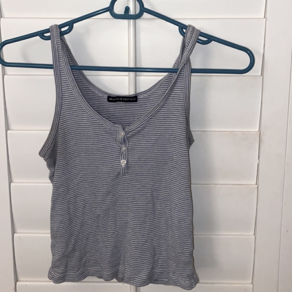 blue stripped button-up tank top